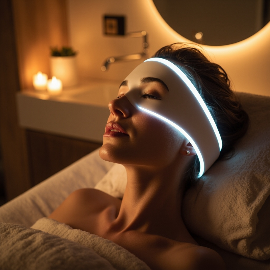 Woman using LAYNA LED Face Mask